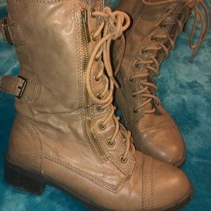 Brown Combat Boots w/ Laces & Zipper